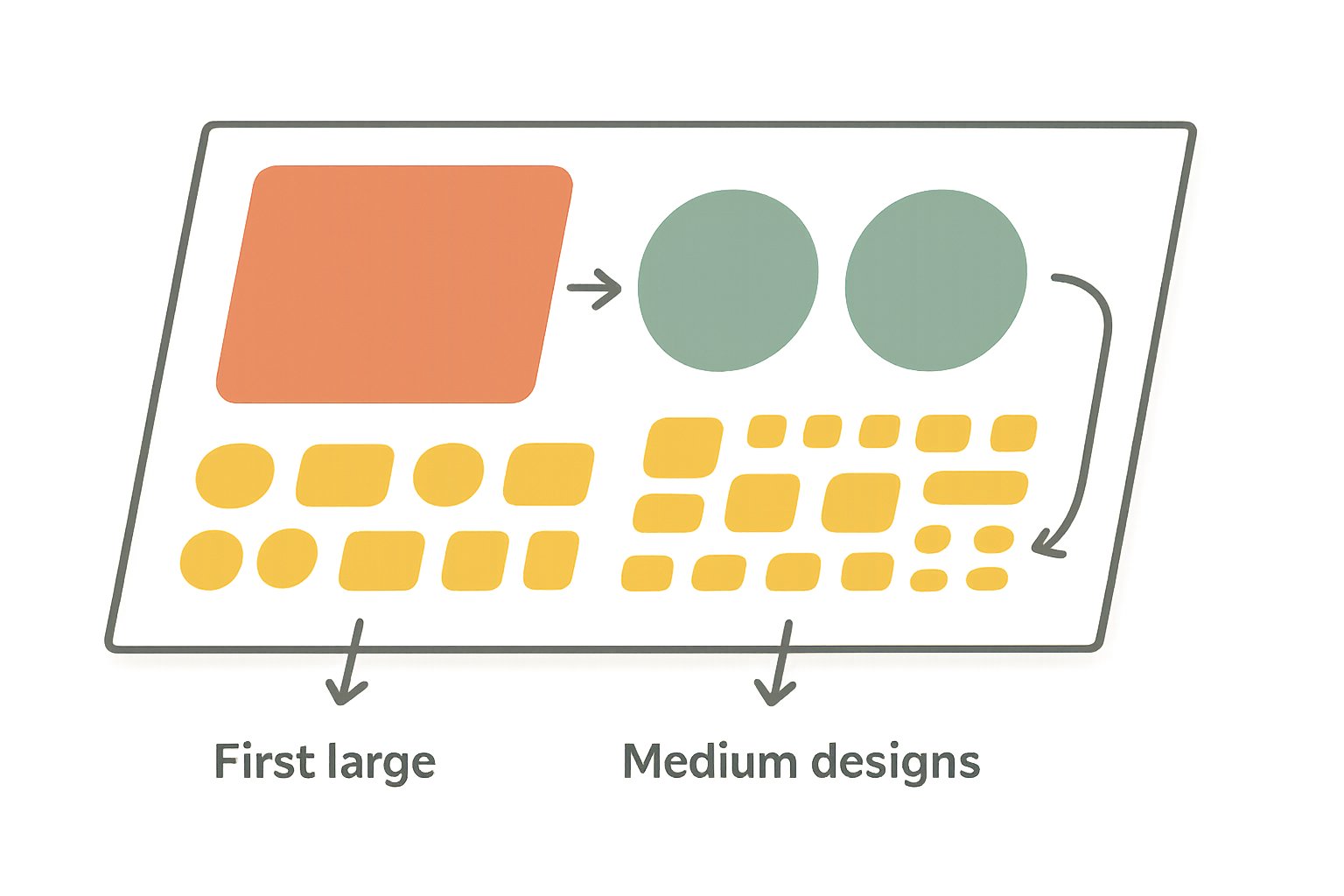 diagram of large, medium, small transfers placed on a sheet with gaps