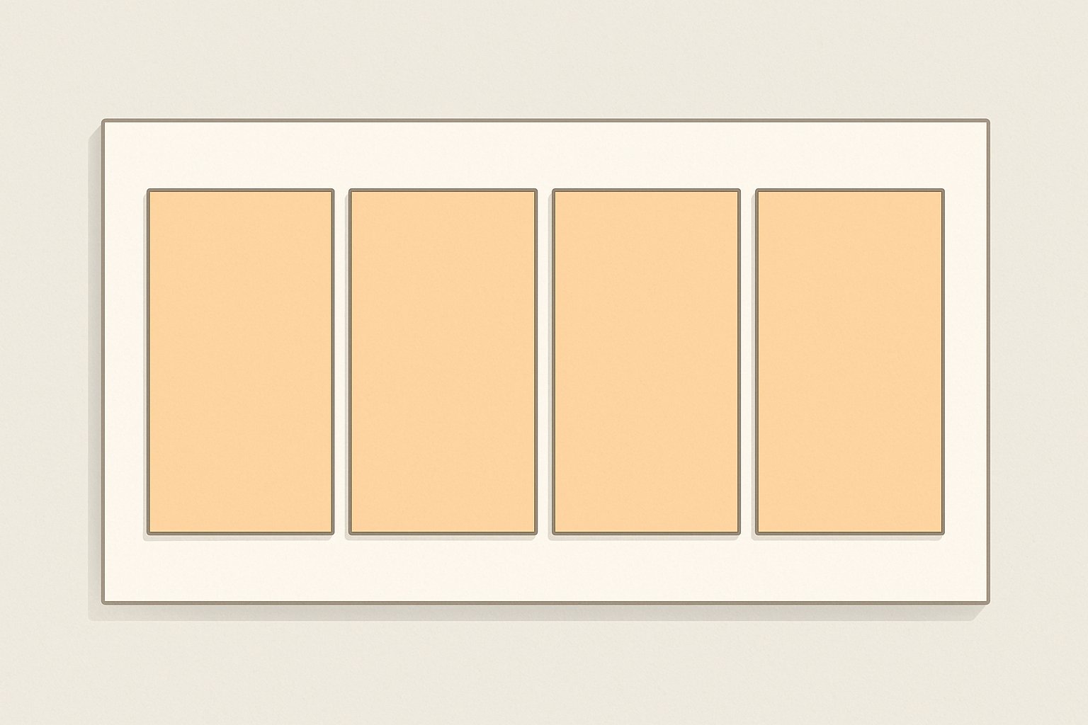 Top-down diagram of equal rectangles across a sheet with side margins and even gaps