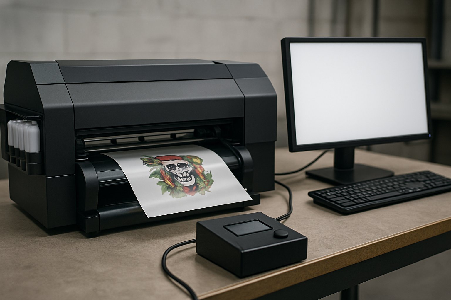 generic DTF printer, unbranded computer, small external controller box